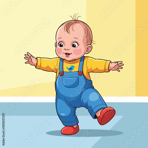 Happy Baby Taking First Steps