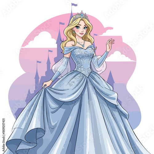 Cinderella Cartoon Princess in Blue Gown