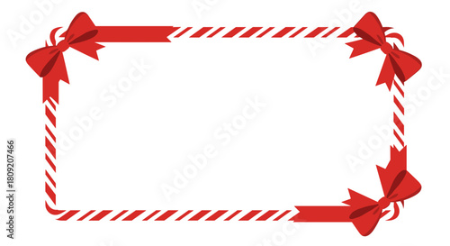 Festive frame with candy cane stripes and red bows for christmas cheer
