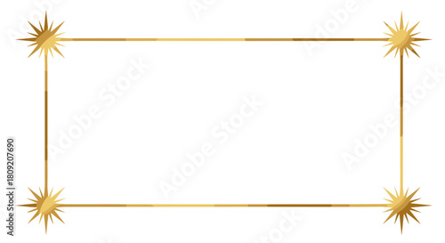 Golden rectangular frame with starburst corners on a white background