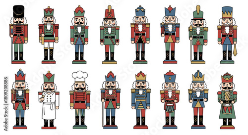 Collection of colorful nutcracker figures in varying designs and styles