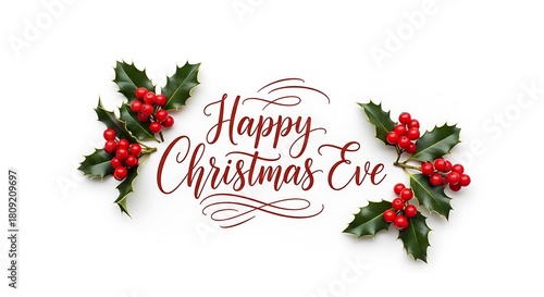Happy christmas eve holiday season greeting card festive christmas holly berries celebration design