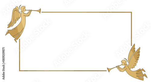Golden frame with two angels blowing trumpets on opposite corners art