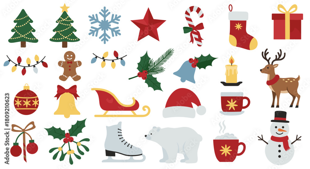 Fototapeta premium Illustration of christmas themed icons including tree and decorations