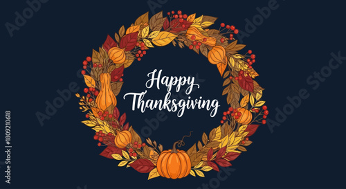 Happy Thanksgiving Wreath Festive Autumnal Floral Design for Celebration