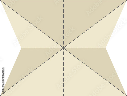 Diagram of a folded paper figure, illustrated with dashed lines showing the crease pattern