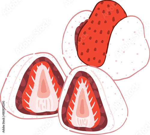 Ichigo daifuku Japanese strawberry mochi illustration