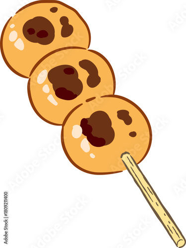 Mitarashi dango grilled mochi skewer illustration
