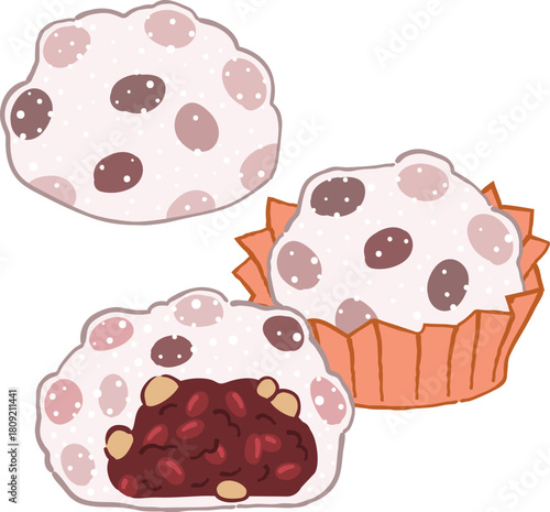 Mame daifuku Japanese mochi with red bean illustration