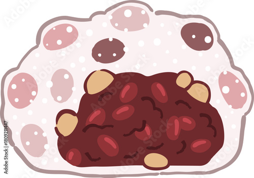 Mame daifuku Japanese mochi with red bean illustration