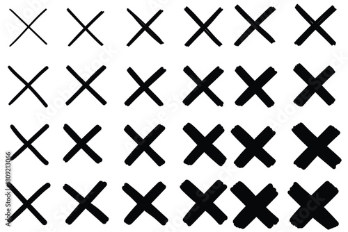 Hand-drawn doodle set of crosses on a white background.