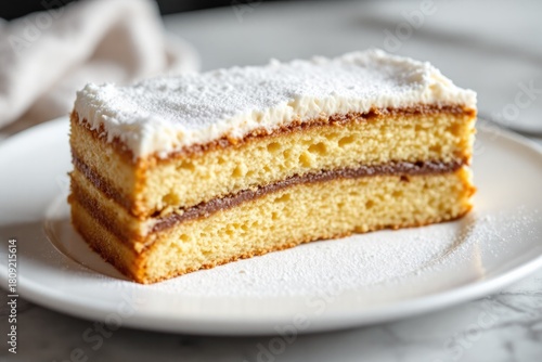 Wallpaper Mural Slice of layered cake with frosting and chocolate filling, on a white plate Torontodigital.ca