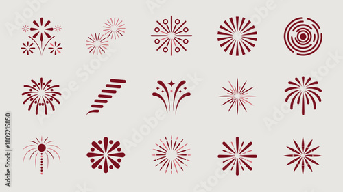 Fireworks Icon Set with Various Explosive Designs