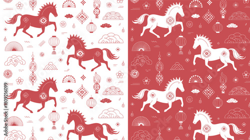 Chinese Zodiac Horse Year Design with Red and White Elements