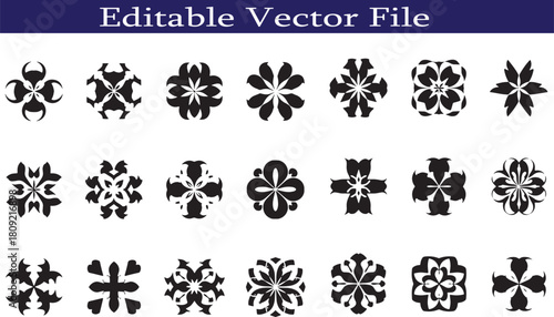 Collection of Diverse Floral Design Elements Editable Vector File with Geometric and Organic Shapes for Creative Projects and Artistic Compositions Stock Illustration