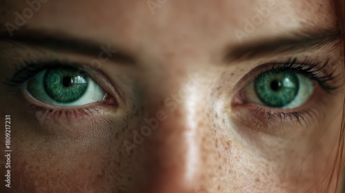 Intimate eye detail: emerald green eyes and emotional expression