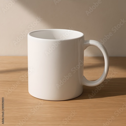 Wallpaper Mural ceramic mug mockup on wooden table, morning light Torontodigital.ca