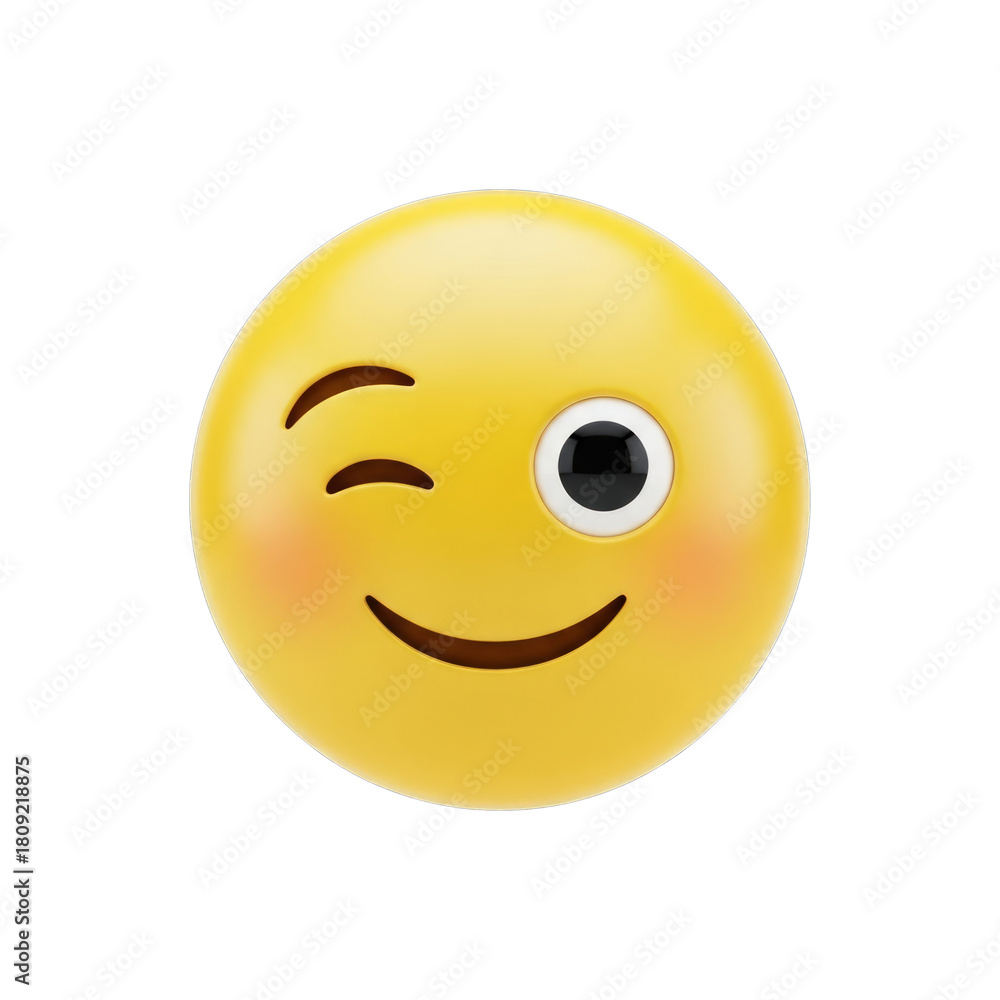 Fototapeta premium Watercolor Yellow winking emoji with blush isolated on a transparent background
