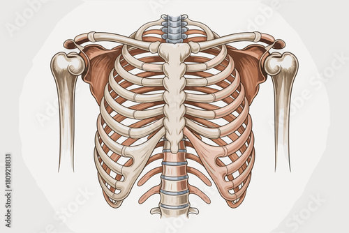 Human Rib Cage and Shoulder Anatomy - Anatomical Illustration