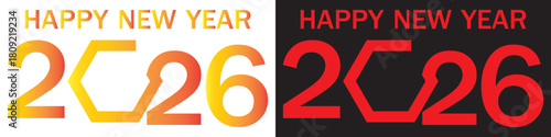 Happy 2026 New Year decorative vector icons A set of 2026 designs featuring bold numerals, festive ornaments, and contrasting light–dark color themes for celebration graphicsEPS10/AI.