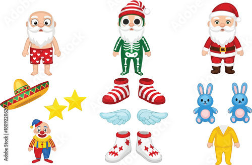 Collection of various cartoon characters and festive holiday decorations.