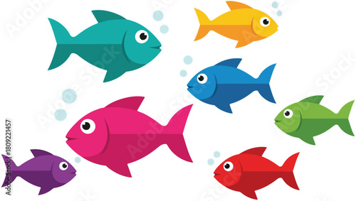 Colorful cartoon fish swimming in the ocean a vibrant underwater scene.