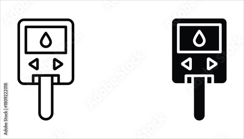 Blood glucose meter test icons set, editable stroke, of vector icons isolated on a white background.