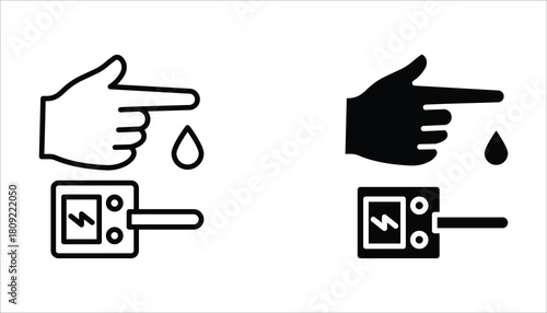 Blood glucose meter test icons set, editable stroke, of vector icons isolated on a white background.
