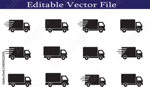 Delivery Truck Vector Icons for Logistics and Transportation with Speed Lines and Standard Designs Representing Efficiency and Reliability in Cargo Services for Business and Industry