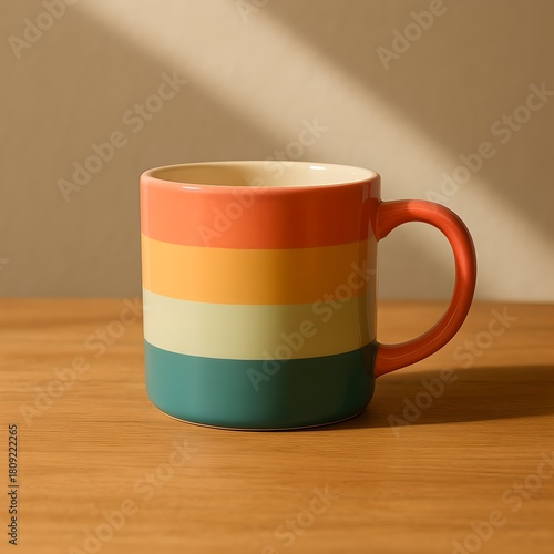 Wallpaper Mural mug mockup on wooden table, morning light with colorful cup Torontodigital.ca