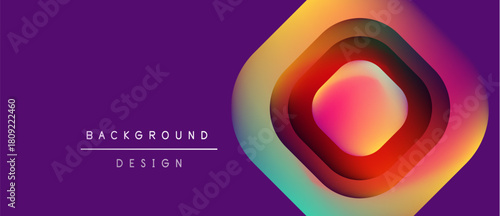 Abstract geometric design. Concentric shapes create vibrant visual effect. Purple backdrop enhances colorful layers. Modern, stylish presentation.