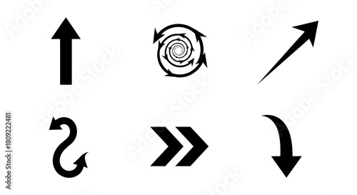 Collection of diverse arrow icons symbolizing direction, movement, and progress