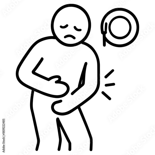 Person with stomach pain after eating symbol icon