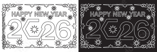 Happy 2026 New Year decorative vector icons A set of 2026 designs featuring bold numerals, festive ornaments, and contrasting light–dark color themes for celebration graphicsEPS10/AI.