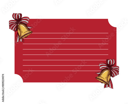 Festive Red Card with Christmas Bells and Lined Space
