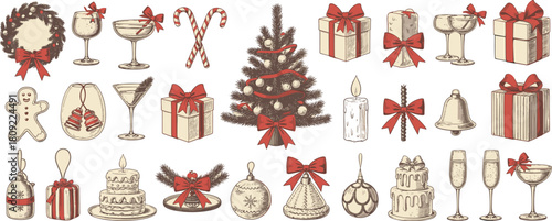 Vintage Christmas Elements and Gifts holiday retro