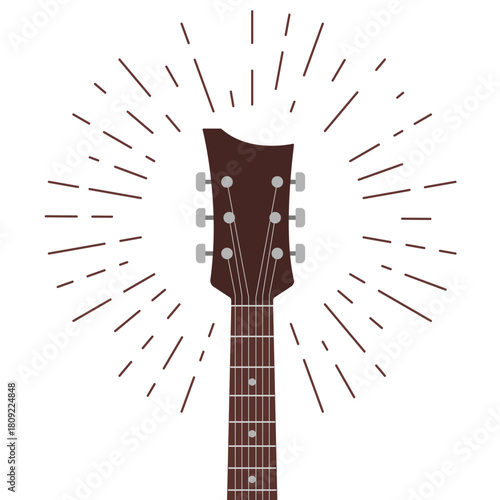 Guitar headstock acoustic instrument vintage strings emblem musical icon minimal line burst graphic retro art symbol design element
