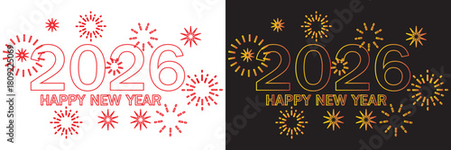 Happy 2026 New Year decorative vector icons A set of 2026 designs featuring bold numerals, festive ornaments, and contrasting light–dark color themes for celebration graphicsEPS10/AI.