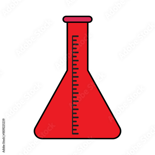 Bold red Erlenmeyer flask illustration, a crucial piece of lab equipment for scientific experiments, chemical analysis, and educational chemistry studies