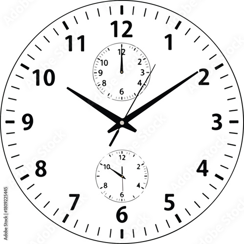 Detailed clock face with multiple dials displaying different times perfect for timekeeping.