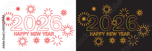 Happy 2026 New Year decorative vector icons A set of 2026 designs featuring bold numerals, festive ornaments, and contrasting light–dark color themes for celebration graphicsEPS10/AI.