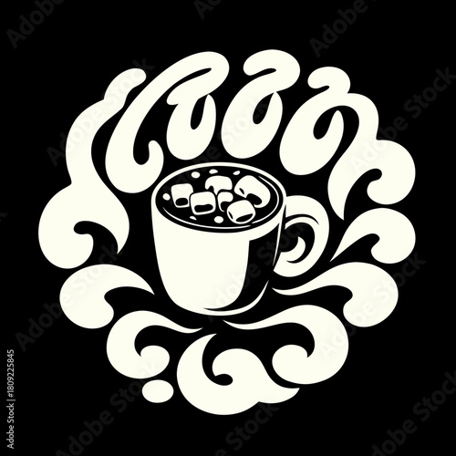 Cocoa vector design featuring a cup of hot chocolate with marshmallows, perfect for winterthemed designs, beverage promotions, and cozy illustrations with a warm and inviting feel