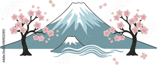 Fuji Mountain with sakura flowers