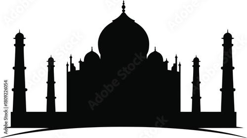 Taj Mahal silhouette on white background India monument