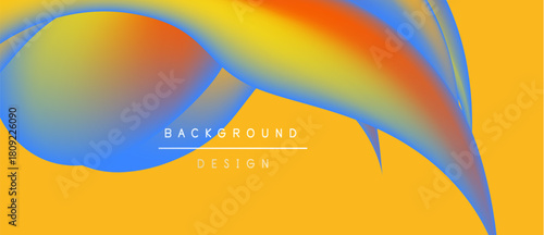 Abstract fluid shapes blend vibrant colors. Orange, blue, yellow create dynamic background design. Smooth gradients offer modern aesthetic.