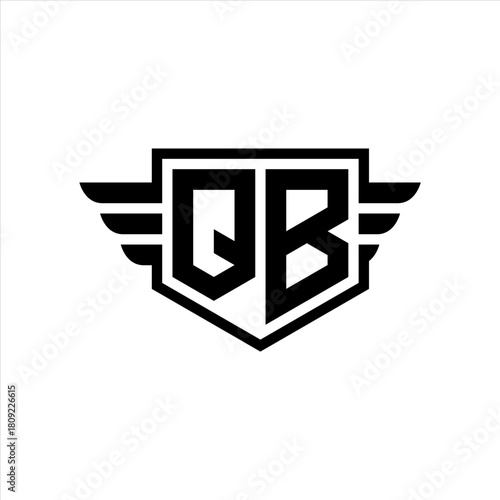 QB Logo vector image of initial shield with wing outline and simple shield