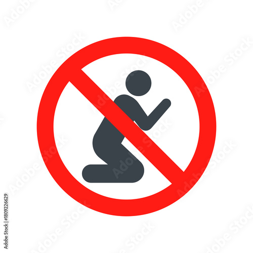 Prohibition prayer ban symbol icon warning restriction kneeling figure signage concept rule caution message control guideline alert graphic