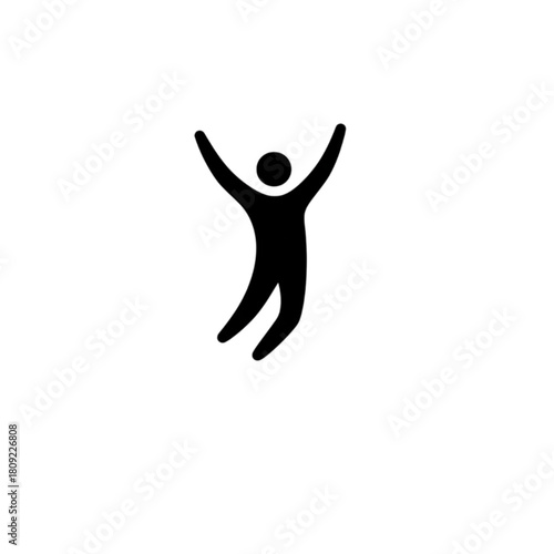 A solid black silhouette of a person jumping for joy to celebrate a major win or personal breakthrough in this energetic vector image