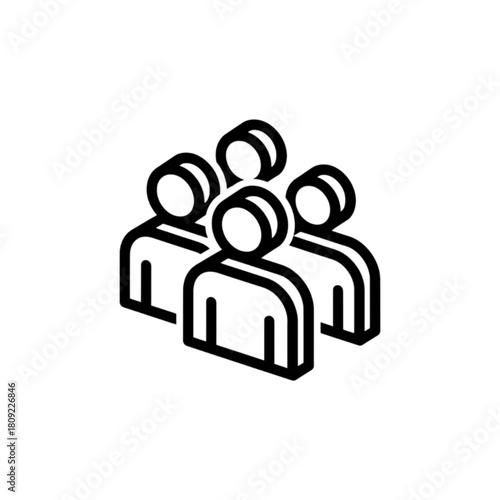A dynamic isometric grouping of four figures represents a collaborative team or social community in this versatile vector image