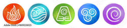 Five Elements Icons on Gradient Circles